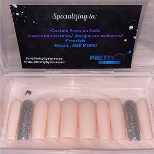 Nude and Silver Square Press Ons